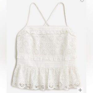 J.crew NWT cross back smocked waist eyelet top white spaghetti strap peplum